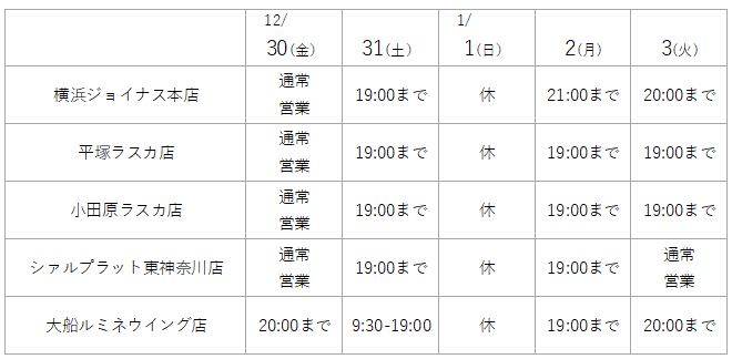 20221229_横浜水信_年末年始営業時間一覧表